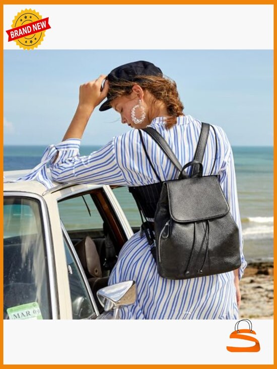 Full-Grain Leather Backpack Purse, Minimal Structured Work Commuter City Travel main image 6